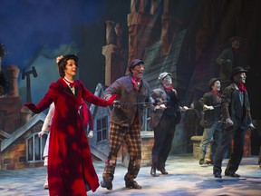 Mary Poppins (Sara-Jeanne Hosie), Bert (Scott Walters) and the chimney sweeps steppin' in time. David Cooper photo.