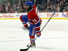 P.K. Subban celebrates a goal against during pre-season play in Montreal in 2011. Has his exuberance rubbed some people the wrong way? (Getty Images Files)