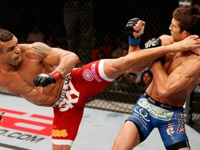 Vitor Belfort finishes off Luke Rockhold with a spinning heel kick in May. Will he do the same against Dan Henderson at UFC Fight Night: Belfort vs. Henderson?