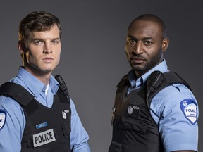 Jared Keeso (left) and Adrian Holmes get their game faces on for the Bravo TV cop drama 19-2. (submitted photo)