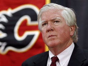Newly named Calgary Flames President of Hockey Operations Brian Burke is pictured during a news conference in Calgary, Alta., Thursday, Sept. 5, 2013.THE CANADIAN PRESS/Jeff McIntosh