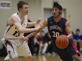 Churchill's Gary Minhas (right), pictured in a Friday semifinal win over Mike Vanderwerff and the Yale Lions, was picked a first-team all-star as his No. 1 team fell to No. 2 Tamanawis in Saturday's Bill Kushnir Memorial final in Ladner. (Gerry Kahrmann, PNG photo)