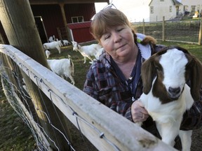 Angie Korkowski and one of the goats at Joshua House's farm for recovering addicts.