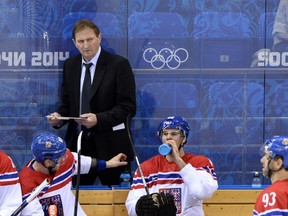 Czech Republic's head coach Alois Hadamczik looks on during the Men's Ice Hockey Play-offs Czech Republic vs Slovakia at the Shayba Arena during the Sochi Winter Olympics on February 18, 2014.       (JONATHAN NACKSTRAND/AFP/Getty Images)