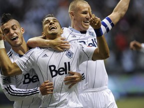 Russell Teibert, Camilo and Kenny Miller of the Vancouver Whitecaps. PNG file photo.