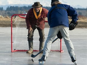 Clear skies and freezing temperatures led Surrey farmer Jas Singh to flood a field and invite the public to a huge pond hockey game.