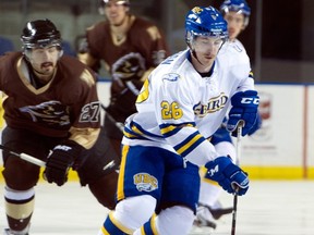 UBC's Brad Hoban scored a hat trick Sunday in leading the Thunderbirds past host Saskatchewan in the opening round of its Canada West quarterfinal series. (UBC athletics photo)