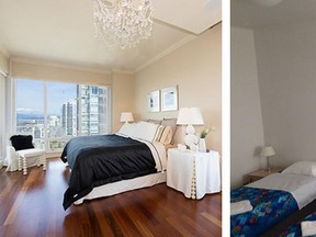 Roberto Luongo's bedrooms in Yaletown (left) and Sochi (right).