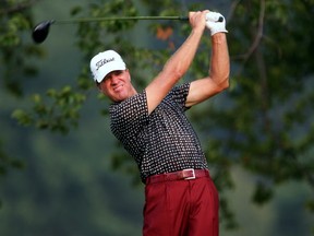 SPRINGFIELD, NJ - AUGUST 14:  Steve Elkington of Australia hits his tee shot on the 13th hole during the final round of the 2005 PGA Championship at Baltusrol Golf Club on August 14, 2005 in Springfield, New Jersey.  (Photo by Jeff Gross/Getty Images)