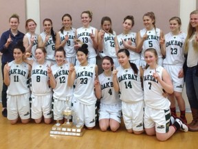 The Oak Bay Breakers junior girls basketball team won the Vancouver Island championship on Friday, but have been denied a berth to the BC junior invitational championships due to a registration error. (Photo -- Oak Bay athletics)