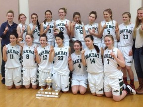 One minute you're out, the next you're in! Breakers' junior girls now packing bags for BC championships. (Oak Bay athletics photo)