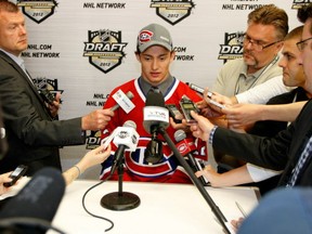 Tim Bozon, 64th overall pick by the Montreal Canadiens, speaks to media during day two of the 2012 NHL Entry Draft at Consol Energy Center on June 23, 2012 in Pittsburgh, Pennsylvania.  (Photo by Justin K. Aller/Getty Images)