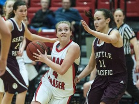 Simon Fraser's Marie-Line Petit in action during Wednesday's GNAC quarterfinal win over Seattle Pacific in Lacey, Wash. (Photo by Dan Levine)