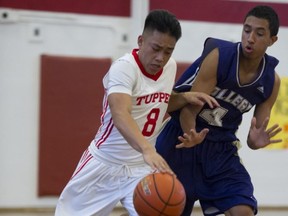 Tupper Tigers' Ron Ronquillo (left) and Vancouver College's Elijah Campbell-Axson went head-to-head earlier this season, On Friday each emerged an MVP in leading their respective teams to Lower Mainland titles. (PNG file photo)