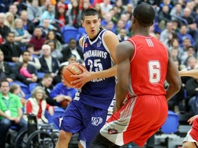 Tamanawis Wildcats Sukh Bains, shown in action Friday, was named the Fraser Valley MVP after scoring 43 points in an OT win over Gleneagle in Saturday's Fraser Valley final. (Ron Hole, LEC photo)