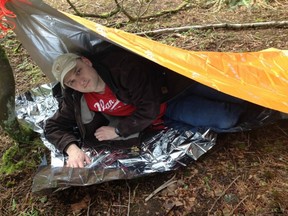 This simple shelter that could save your life in the woods was set up in less than five minutes with no tools or special skills. Cover is one of the five “Cs” of surviving in the backcountry, according to column author and survival expert Michael Major. (AIDEN MAJOR PHOTO)
