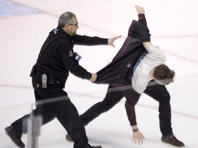 Fan runs on ice at Rogers Arena after the Canucks-Ducks game April 7, 2014. CP photo.