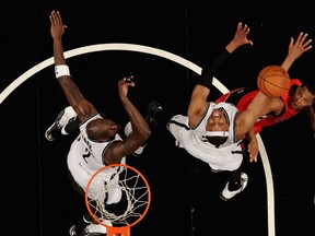 Kyle Lowry goes up against Paul Pierce and Kevin Garnett. Who doesn't love the overhead shot?