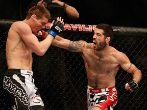 Matt Brown landing a shot on Mike Pyle at UFC Fight Night: Shogun vs. Sonnen last August. Can he continue his climb up the welterweight ranks with a win over Erick Silva?