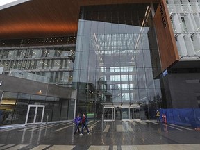 Surrey's new city hall at 104th Avenue as it looked on Feb. 18, 2014. An official opening is planned for April even though city workers have been in the mostly operational building since then.