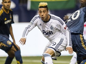 Vancouver Whitecaps Erik Hurtado against  Los Angeles Galaxy in MLS action Saturday at BC Place  in Vancouver, B.C., on April 19, 2014.  (Steve Bosch  /  PNG staff photo)