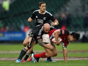 Sean Duke and Canada went down hard to DJ Forbes and New Zealand in the Glasgow Sevens final, but it's hardly reflective of the overall tournament.(Photo by Ian MacNicol/Getty Images)