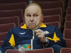Barry Trotz scouts the Canucks at Rogers Arena during a visit here with Nashville.