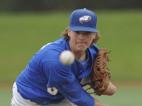 UBC pitcher Curtis Taylor came on in relief Saturday and did more than hold the fort, picking up a victory at the 'Birds topped Corban 4-3 in NAIA West semifinal action in Vancouver. (Jason Payne, PNG photo)