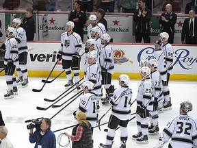 The L.A. Kings bang their sticks in honour of Teemu Selanne after thrashing his Anaheim Ducks 6-2 in Game 7 Friday night. As the savvy veteran exits the NHL, the league is seeing an explosion of youthful stars who are making their presence felt in these playoffs.