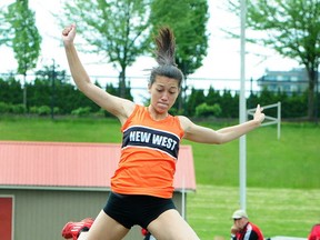 New West Hyacks' Nina Schultz en route to a PB in the long jump Saturday at the BC multi-event championships in Abbotsford. (Nick Procaylo, PNG photo)