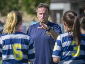 Stephen Burns coaches South Delta in Monday's Fraser Valley semifinal vs. Panorama Ridge. (PNG photo)