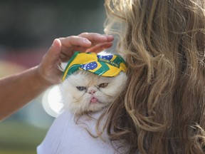 Just another Brazil fan wandering down the Copacabana Beach in Rio.