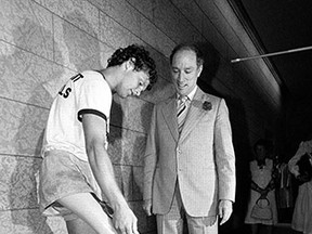 Terry Fox meets with Prime Minister Pierre Trudeau in Ottawa on July 2, 1980.