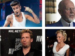 Clockwise from top left: Justin Bieber, Don Cherry, Pamela Anderson and Chad Kroeger are the semifinalists in our Most Overrated Canadian competition.