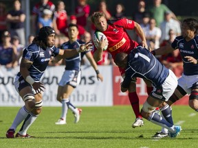 Adama Kleeberger and his Canada mates struggled to fire against Japan on Saturday in Burnaby. (Gerry Kahrmann/PNG)