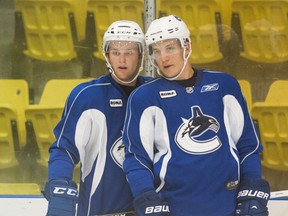 Dane Fox (left) and Bo Horvat during 2014 Vancouver Canucks Summer Development Camp at UBC in Vancouver, B.C., July 7, 2014.   (Arlen Redekop / PNG staff photo)