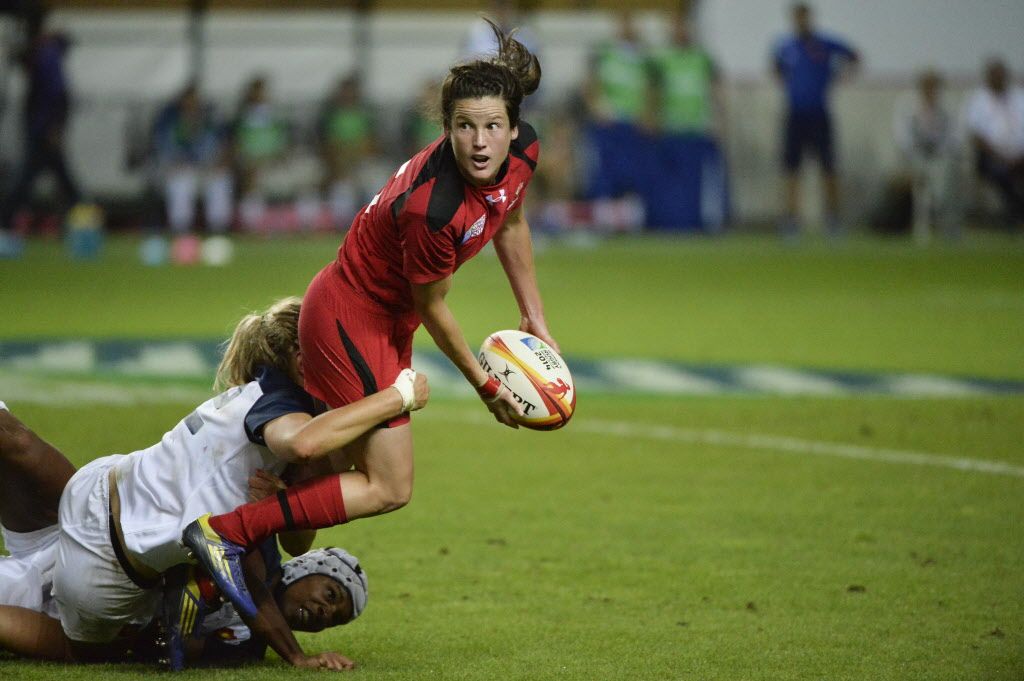 Elissa Alarie played one of the games of her life, especially after she was forced to scrum half from her usual full back position. FRED DUFOUR/AFP/Getty Images