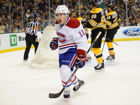 Brendan Gallagher of the Montreal Canadiens celebrates a goal against the Boston Bruins in Game Five of their second-round playoff series at TD Garden last spring. (Photo by Brian Babineau/NHLI via Getty Images)