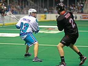 Johnny Powless won three straight NLL titles with Rochester. (Larry Palumbo photo.)