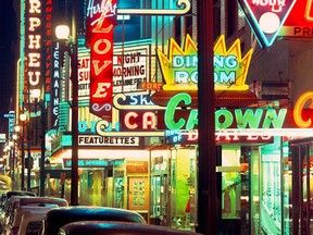 Neon used to rule the night in Vancouver, especially on the famous Granville Street entertainment strip. At one time the city was second only to Shanghai for the most neon signs.