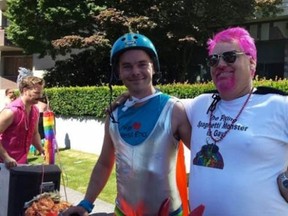 Anti-gay activist Bill Whatcott dupes gay NDP MLA Spencer Chandra Herbert into posing with him at the Vancouver Pride Parade.