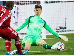 Whitecaps and Canadian U20 goalkeeper Marco Carducci in action against Toronto.