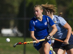 UBC’s Hannah Haughn weaves a little magic with her stick Saturday as the Thunderbirds opened the 2014 Canada West season at Wright Field by playing visiting Victoria to a 1-1 draw. Haughn scored UBC’s only goal. Sunday’s rematch also ended in a 1-1 draw. (Richard Lam, UBC athletics)