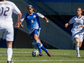 UBC's Jasmin Dhanda scored four goals over the weekend as the 'Birds swept visiting UNBC in Vancouver. (Richard Lam, UBC athletics)