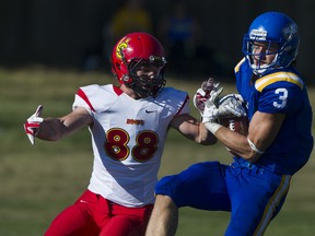 An interception by UBC's Kevin Wiens was one of the few bright spots on an otherwise dismal afternoon for the Thunderbirds. (Richard Lam, UBC athletics)