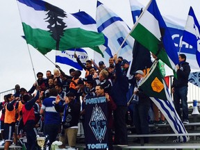 A group of loyal Whitecaps supporters from the Southsiders, Curva Collective and Rain City Brigade brought the Cascadia Cup to Monday's practice at UBC.