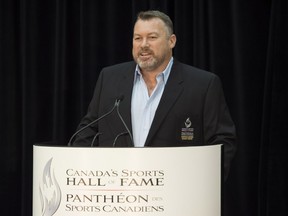 Gareth Rees, rugby player, speaks at a press conference where he and seven others were inducted into Canada's Sports Hall of Fame in Toronto on Wednesday, October 22, 2014. THE CANADIAN PRESS/Darren Calabrese
