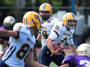 South Delta quarterback Lucas Kirk wracked up 350 all-purpose yards Saturday in his team's win over Vancouver College at O'Hagan. (Nick Procaylo, PNG)