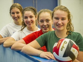 Handsworth Royals' Maya Bennett (front), who thrives on the volleyball court despite Type 1 diabetes, with fellow Grade 11 teammates (left to right) Danika Ahac, Nicola Ros and Natalie Lawson. (Ric Ernst, PNG photo)