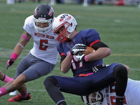 SFU's Ryan Stanford threw for one score and ran for another but D-1 Idaho State was an offensive dynamo Saturday in Pocatello. (PNG file photo)